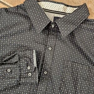 CRAFT FLOW‎ Men's Long Sleeve Button Down Shirt Black White Blue Print Size 2XL